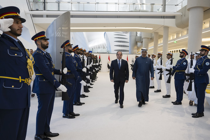 El-Sisi arrived earlier on Monday in Abu Dhabi and was received by the UAE leader at Abu Dhabi International Airport. (WAM)