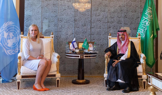 Saudi Foreign Minister Prince Faisal bin Farhan met with his Finnish counterpart Elina Valtonen. (SPA)