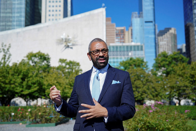 British Foreign Secretary James Cleverly speaks during an interview with Reuters, during the 78th United Nations General Assembly at the United Nations Headquarters in New York City, US, September 19, 2023. (Reuters)