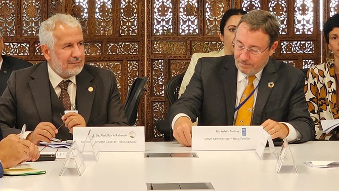 KSrelief’s Supervisor-General Abdullah Al-Rabeeah and UNDP Administrator Achim Steiner during the meeting (SPA)