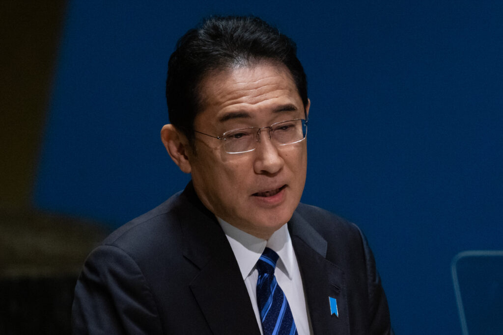 Japanese Prime Minister Fumio Kishida speaking to reporters on Friday. (AFP)