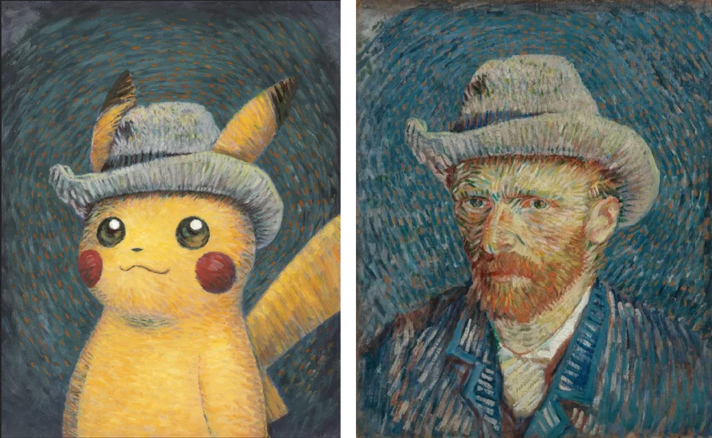 The card of Pikachu in grey felt hat is now being resold for over ¥29,789. (Van Gogh Museum) 