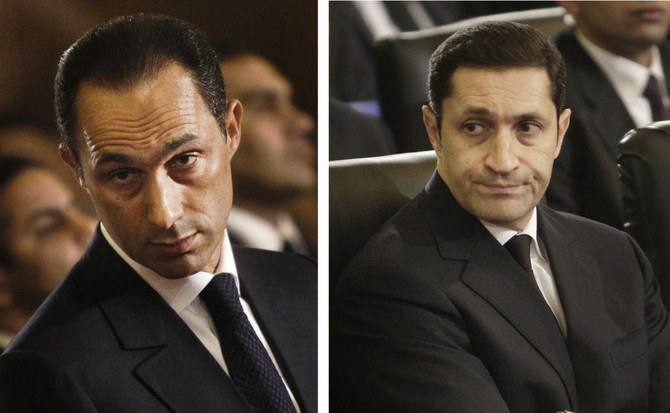 Abdel Salam Ibrahim Ismail, director of the National Center for Citizenship and Human Rights Support, has filed a lawsuit aimed at preventing Alaa and Gamal Mubarak, the sons of Egypt’s late President Hosni Mubarak, from running for any high-ranking office in the country. (AP/File)