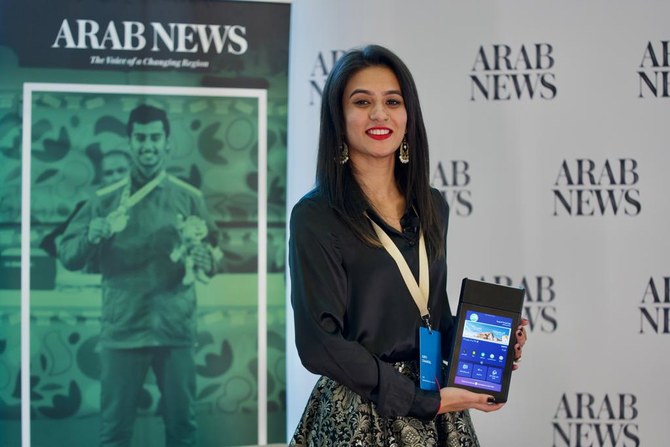 The winner of the Tourism and Travel Experience category is Kirti Chandel, CPO at SparkleHaze. for creating an enterprise-based AI assistant speaker, named Woo-Hoo, an in-room voice assistant for hospitality. (AN/Huda Bashatah)