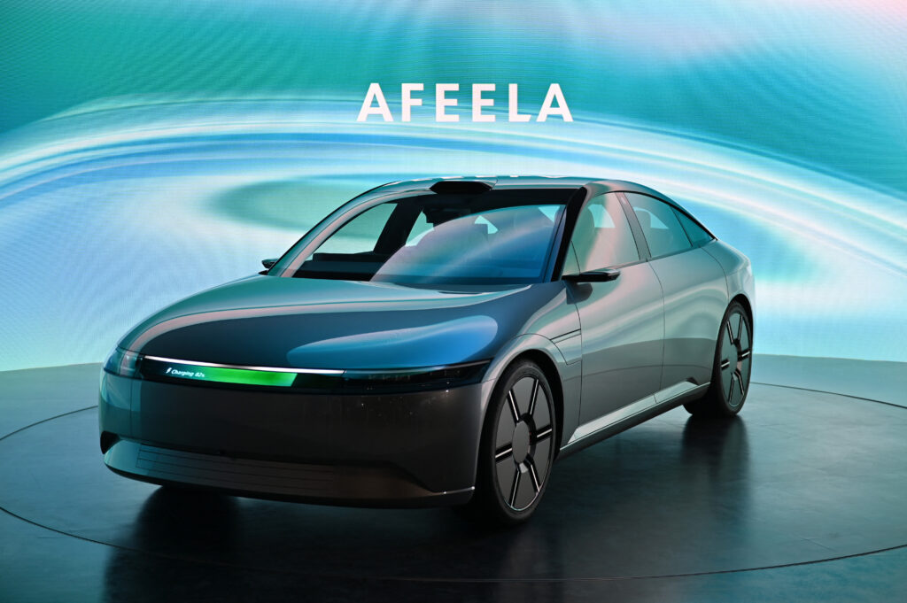 The AFEELA Prototype from Sony Honda Mobility is displayed during the press day of the Japan Mobility Show in Tokyo on October 25, 2023. (AFP)