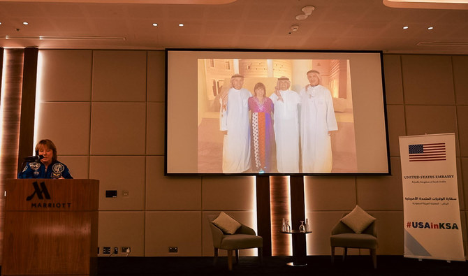 Dr. Anna Fisher talked about some of her inspiring stories at an American Chamber of Commerce business meeting in Riyadh. (AN photo by AbdulAziz Alagili)