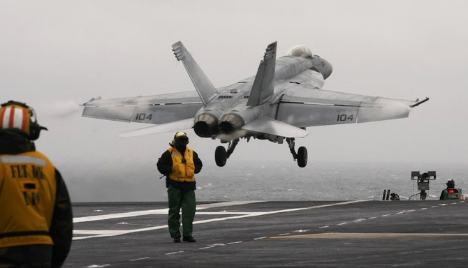 An F/A-18 E fighter jet is launched from the deck of the aircraft carrier USS Gerald R. Ford during flight deck operations on Oct. 5, 2022, off the Virginia Coast. (AP/File photo)