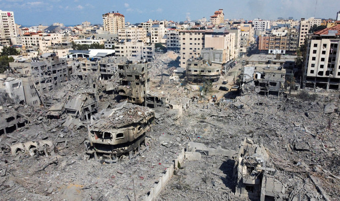 A view shows houses and buildings destroyed by Israeli strikes in Gaza City, October 10, 2023. (Reuters)