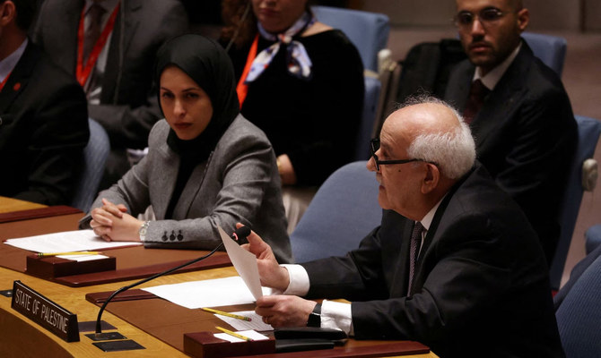 Riyad H. Mansour, Permanent Observer of Palestine to the United Nations addresses the UN Security Council at UN headquarters in New York City, US. (Reuters)