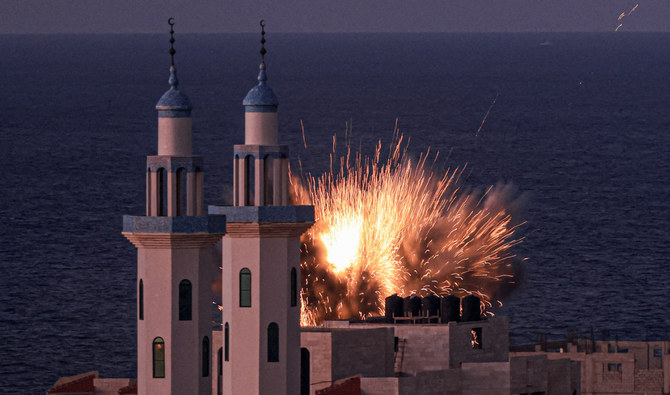 A fireball erupts from an Israeli airstrike in Gaza City on October 12, 2023. (AFP)
