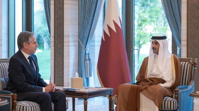 Qatari Emir Sheikh Tamim bin Hamad meets US Secretary of State Antony Blinken. (QNA)