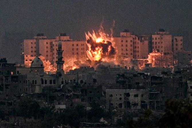 A fireball erupts during Israeli bombardment in the northern Gaza Strip on October 14, 2023. (File/AFP)