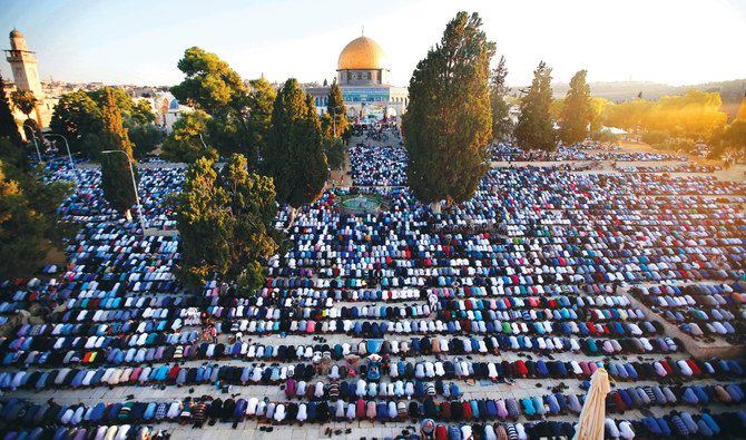 The Al-Aqsa Mosque compound on the Haram Al-Sharif holds significance for all three Abrahamic faiths, Islam, Judaism and Christianity, but only Muslims may pray here while other faiths may only visit. (AFP/File)