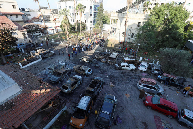 The Israeli air strike at Al-Ahli hospital was the bloodiest single incident in Gaza since launching an unrelenting bombing campaign in Gaza in retaliation for the Hamas attack. Above, an area of Al-Ahli hospital hit by the strike. (Reuters)