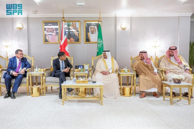 British Prime Minister Rishi Sunak arrived in Riyadh on Thursday. (SPA)