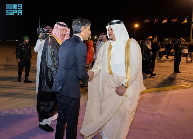 British Prime Minister Rishi Sunak arrived in Riyadh on Thursday. (SPA)
