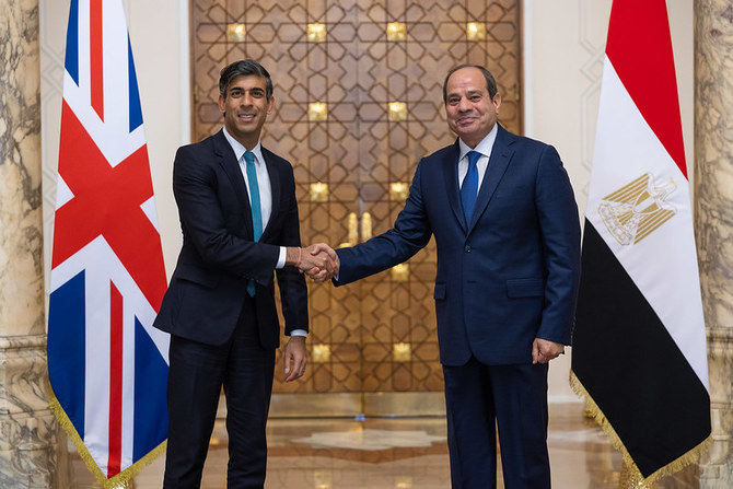 British Prime Minister Rishi Sunak meets with Egyptian President Abdel Fattah El-Sisi in Cairo. (Twitter/@RishiSunak)