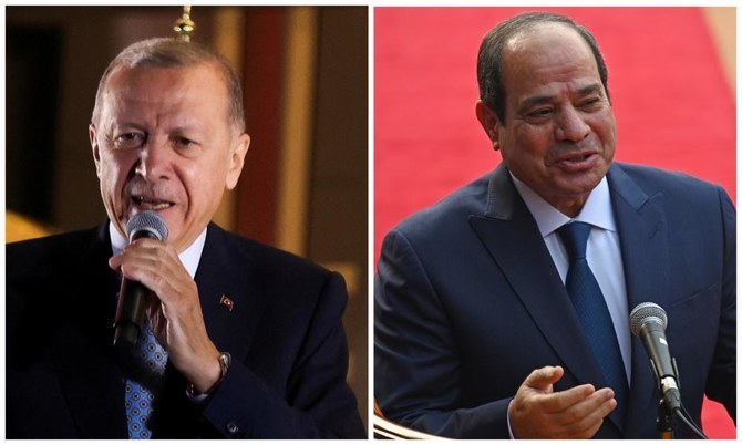 Turkish President Tayyip Erdogan and Egyptian President Abdel Fattah El-Sisi had a phone call on Friday to discuss what the Turkish presidency said were human rights violations by Israel in the Gaza Strip. (File/AFP)
