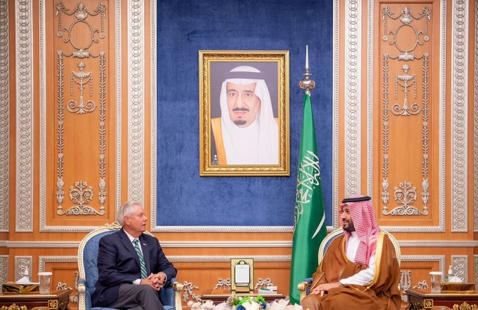 Saudi Arabia’s Crown Prince Mohammed bin Salman meets with US Senator Lindsey Graham in Riyadh. (SPA)