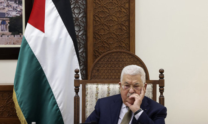 Palestinian President Mahmoud Abbas during a meeting with US Secretary of State Antony Blinken in Ramallah, West Bank. (AFP/File)