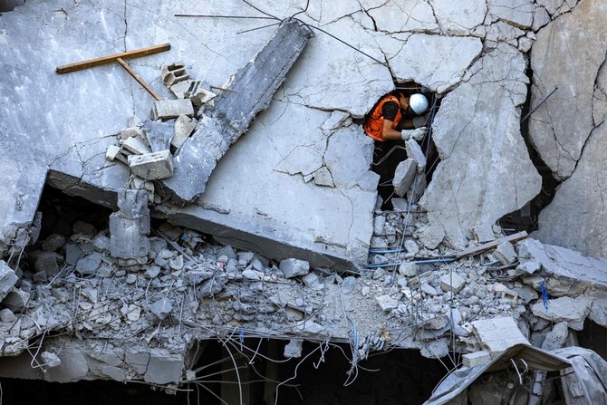 Palestinian civilians in Gaza have seen their homes devastated, main, since the Israel-Hamas conflict began on Oct. 7, which now threatens to drag troubled Arab states including Syria, bottom left, Lebanon, bottom, and Iraq, right, into a wider regional war. (AFP)