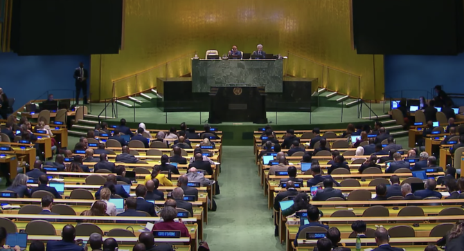 The United Nations General Assembly on Friday overwhelmingly called for an immediate humanitarian truce between Israel and Palestinian militants Hamas. (Screenshot/UNTV)