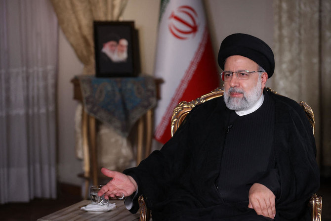 Iranian President Ebrahim Raisi during an interview with the Qatari state-owned news television network Al-Jazeera in Tehran. (File/AFP)