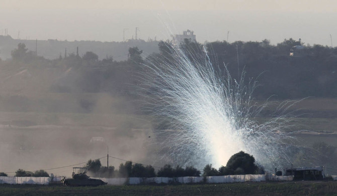 A picture taken from the Israeli side of the border with the Gaza Strip on October 30, 2023, shows smoke billowing during Israeli bombardment in the north of the Gaza Strip, amid ongoing battles between Israel and the Palestinian Hamas movement. (AFP)
