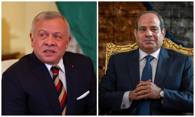 Egyptian President Abdel Fattah El-Sisi hosted Jordan’s King Abdullah II for a summit in Cairo on Thursday. (AFP/Reuters/File Photos)