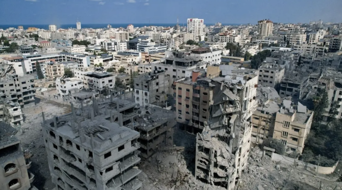 A view shows houses and buildings destroyed by Israeli strikes in Gaza City. (Reuters)