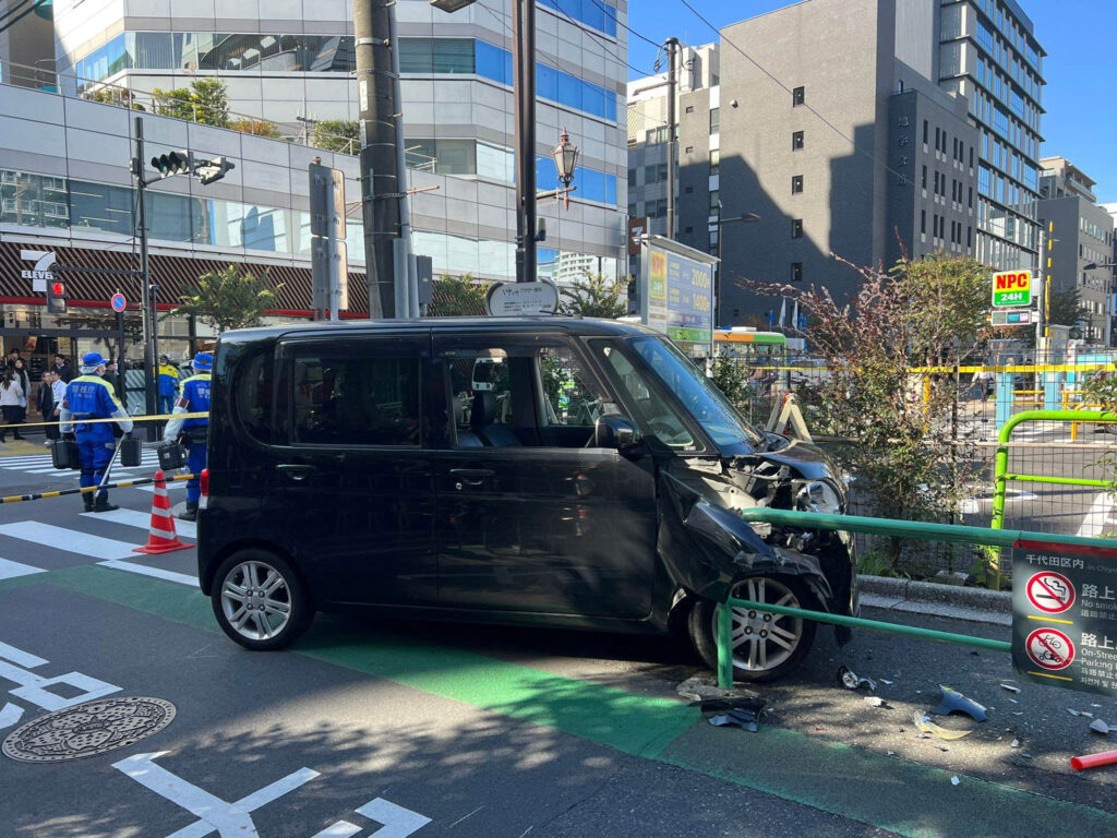 A view of the scene after a car crashed into a barricade near the Israeli embassy in Tokyo, Japan, November 16, 2023.   REUTERS/Irene Wang