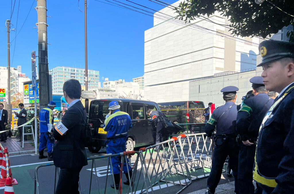 A view of the scene after a car crashed into a barricade near the Israeli embassy in Tokyo, Japan, November 16, 2023. REUTERS/Irene Wang