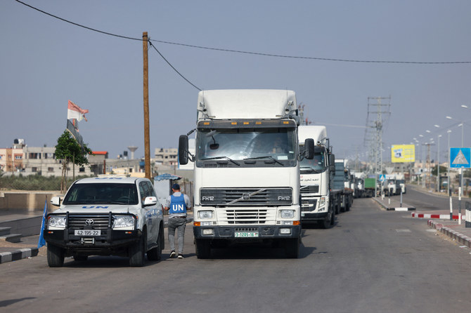 Only 447 trucks out of the 1,129 that have entered Gaza since the Rafah crossing on the border with Egypt reopened on Oct. 21 were carrying food supplies. (AFP)