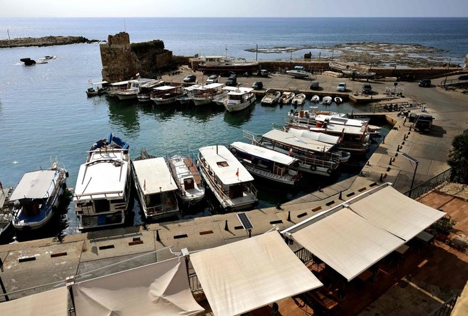A picture shows docked tour boats at the port of Lebanon’s historical city of Byblos, on Nov. 10, 2023. (AFP)