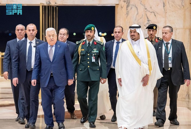 Palestinian President Mahmoud Abbas arrived in Riyadh for the Arab-Islamic Summit on Gaza. (SPA)