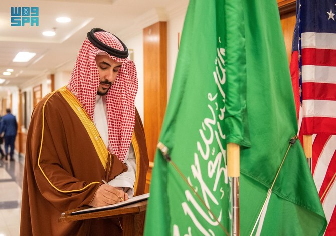 The US Secretary of Defense Lloyd Austin received the Saudi minister of defense, Prince Khalid bin Salman, on Wednesday. (SPA)