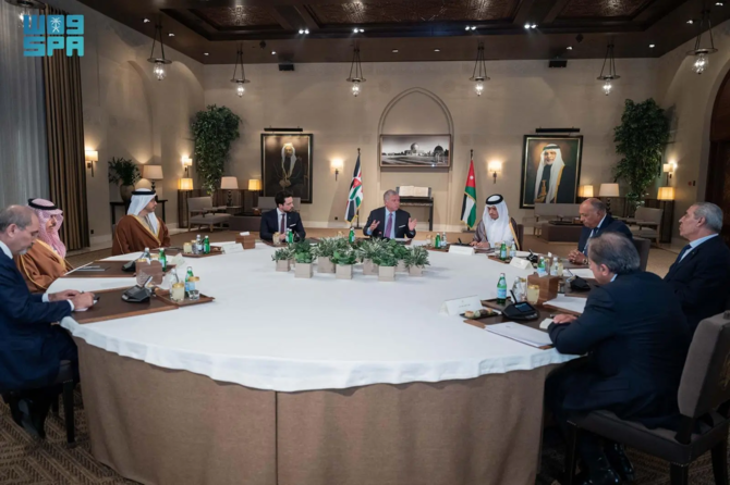 Saudi Arabia’s Minister of Foreign Affairs Prince Faisal bin Farhan attends a meeting with Jordan’s King Abdullah II.