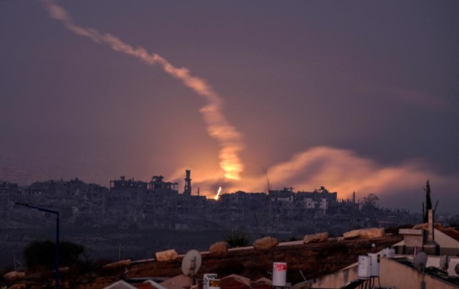 This picture taken from Sderot along the border with the Gaza Strip early on November 5, 2023. (AFP)