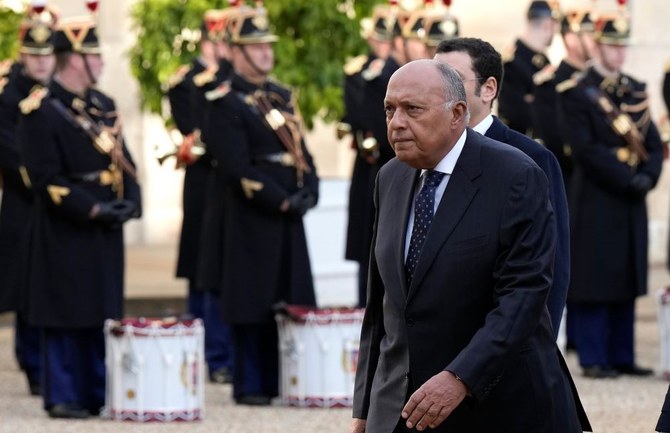 Egyptian Foreign Affairs Minister Sameh Shoukry arrives at the Elysee Palace, in Paris, France, Thursday, Nov. 9, 2023. (AP Photo)