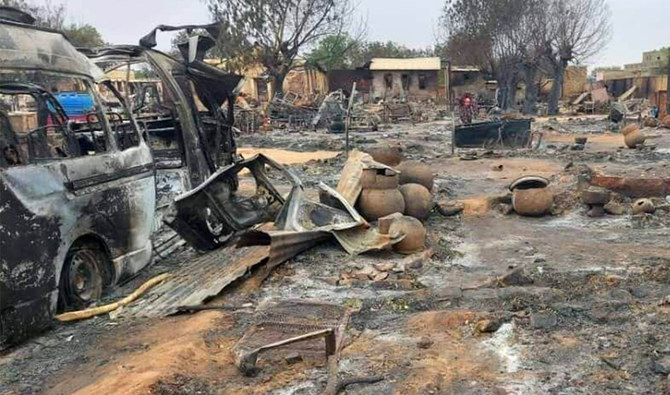 A view of destruction in a livestock market area in Al-Fasher, the capital of Sudan’s North Darfur state, on September 1, 2023. (AFP/File)