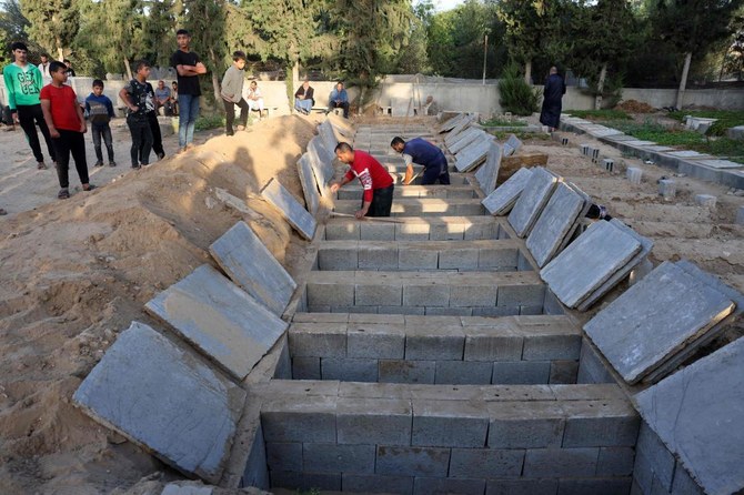 People build a cemetary in Rafah in the southern Gaza Strip on November 10, 2023. (AFP)
