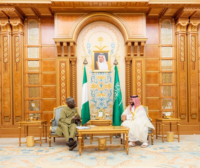 Saudi Arabia’s Crown Prince Mohammed bin Salman received Nigerian President Bola Ahmed Tinubu. (SPA)
