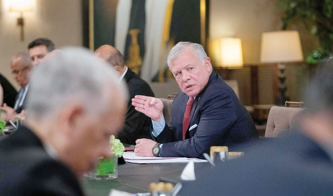 Jordan’s King Abdullah speaks at a meeting in Amman on Monday. (Reuters)