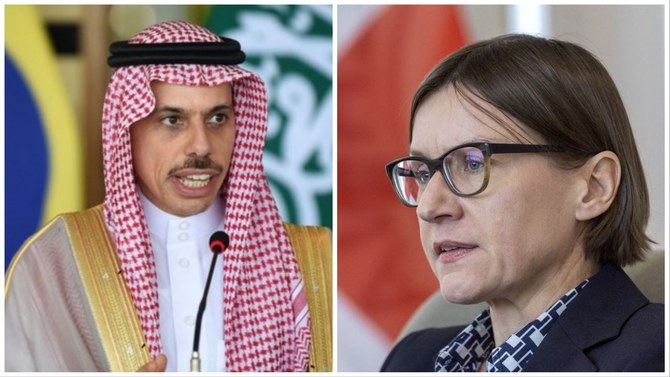 Saudi FM Prince Faisal bin Farhan and ICRC President Mirjana Spoljaric. (SPA/Reuters)