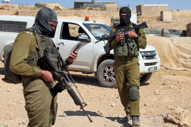 Israeli soldiers patrol in the Palestinian Bedouin village of Tala (Thala), in the occupied West Bank on October 26, 2023, after residents were attacked by Israeli settlers. (AFP/File)