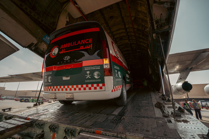 The ambulances are part of a fleet of 20 emergency vehicles scheduled to arrive via El-Arish International Airport. (Supplied)