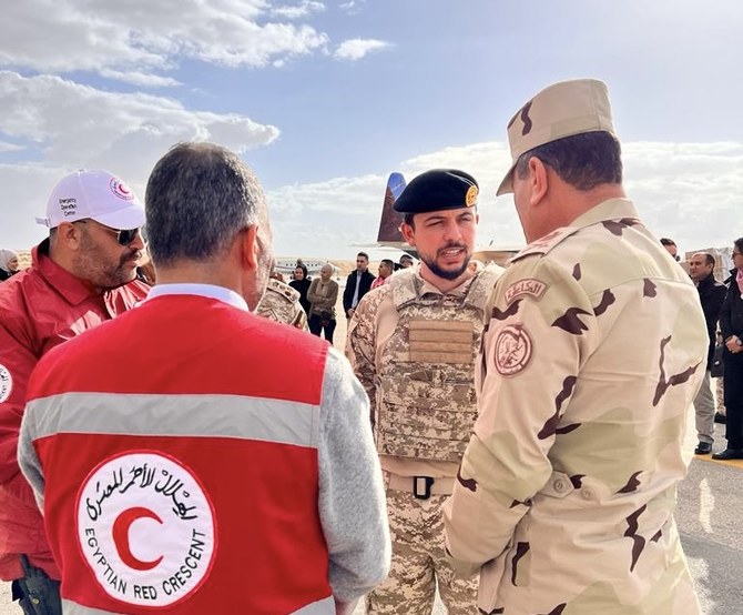 Jordan’s Crown Prince Al Hussein bin Abdullah in El Arish, Egypt. (X/@RHCJO)