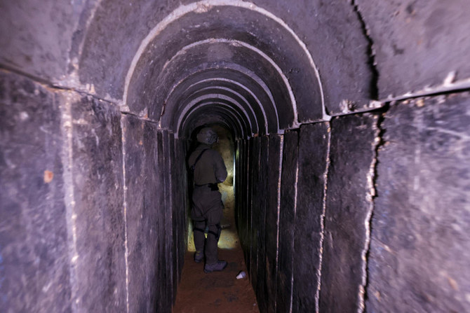 An Israeli soldier secures a tunnel underneath Al Shifa Hospital in Gaza City, amid the ongoing ground operation of the Israeli army against Palestinian Islamist group Hamas, in Gaza. (Reuters)