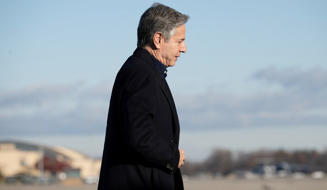 US Secretary of State Antony Blinken walks to board his aircraft prior to departure from Joint Base Andrews in Maryland, November 27, 2023, as he travels to Brussels for a NATO Foreign Ministers meeting. (REUTERS)