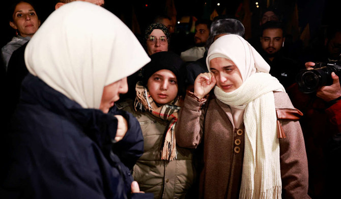 People react after the release of Palestinian prisoners amid a hostages-prisoners swap deal between Hamas and Israel, in Ramallah in the Israeli-occupied West Bank, November 28, 2023. (REUTERS)